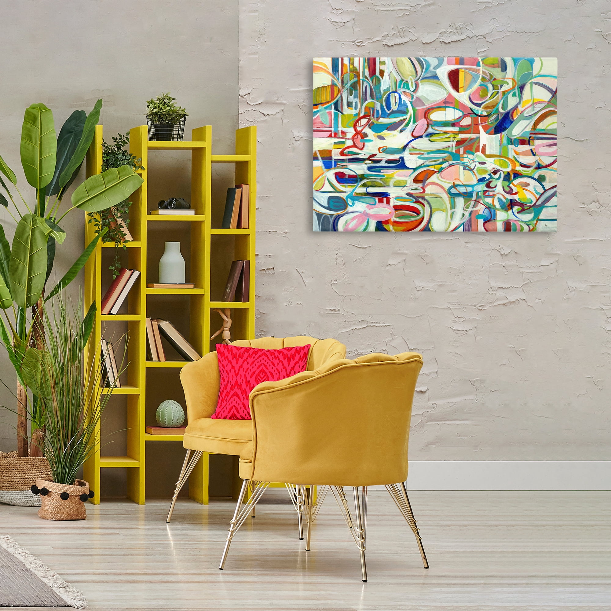 Stupell Industries Round Geometric Pattern Abstract Painting Gallery Wrapped Canvas Art Print Wall Art, 36 x 24