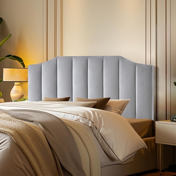Frosted Velvet Queen Size Headboard, Upholstered Headboard Queen/Full Size Wall Mount and Bed Frame Mount, Featuring High-Density Sponge Padding Easy Assembly Comfort Style-Light Gray