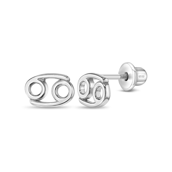Polished Zodiac Cancer Kids / Children's Earrings Screw Back - Sterling Silver
