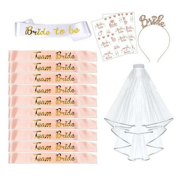 15 Pcs of Set Bachelorette Party Decorations Bridal Shower Crown, Bride to Be Sash&Veil for Women Bachelorette Party Gifts, Bachelorette Party Supplies, Gifts, Favors (Rose Gold)