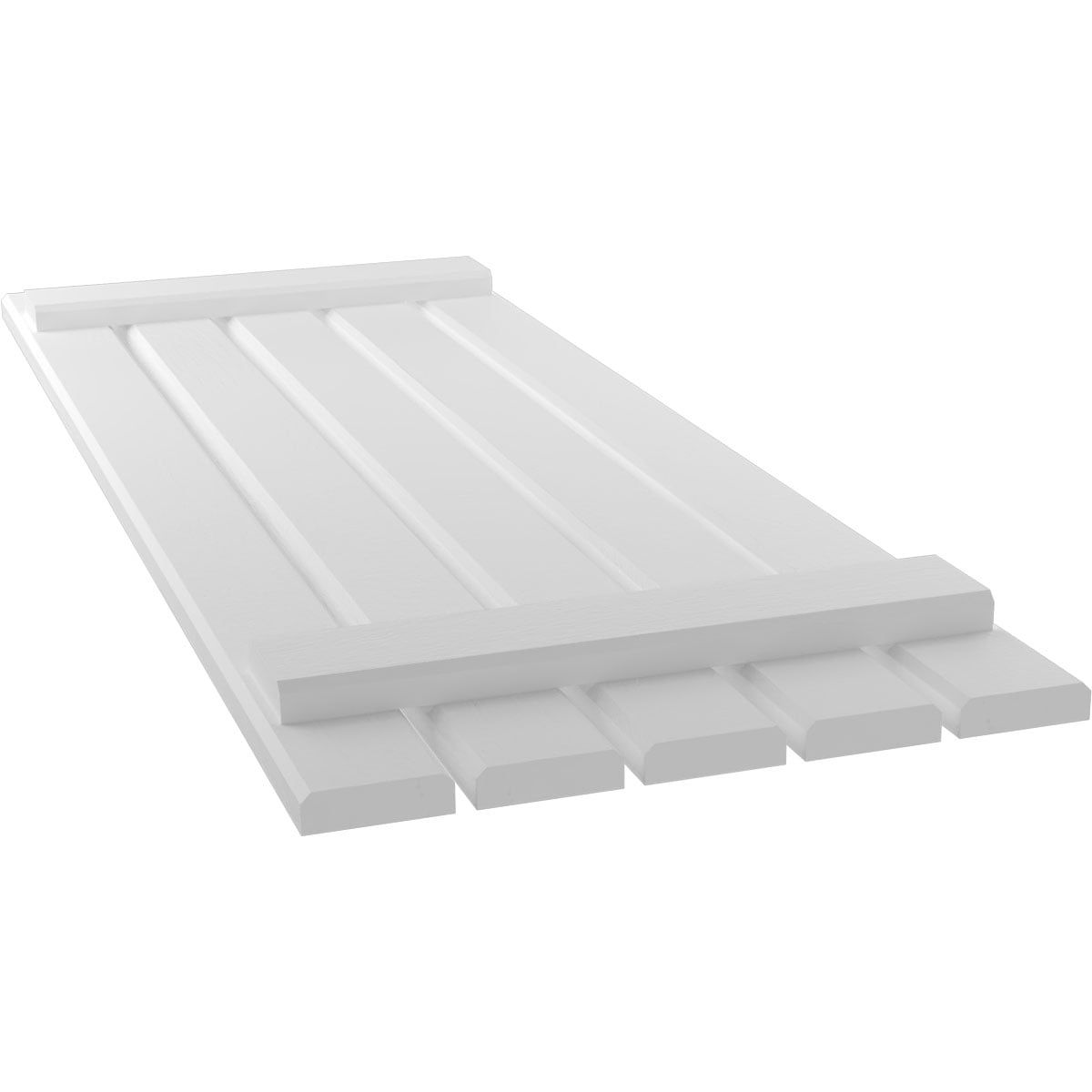 Ekena Millwork 19 1/2"W x 52"H Americraft Five Board (2 Batten) Exterior Real Wood Spaced Board-n-Batten Shutters (Per Pair), White
