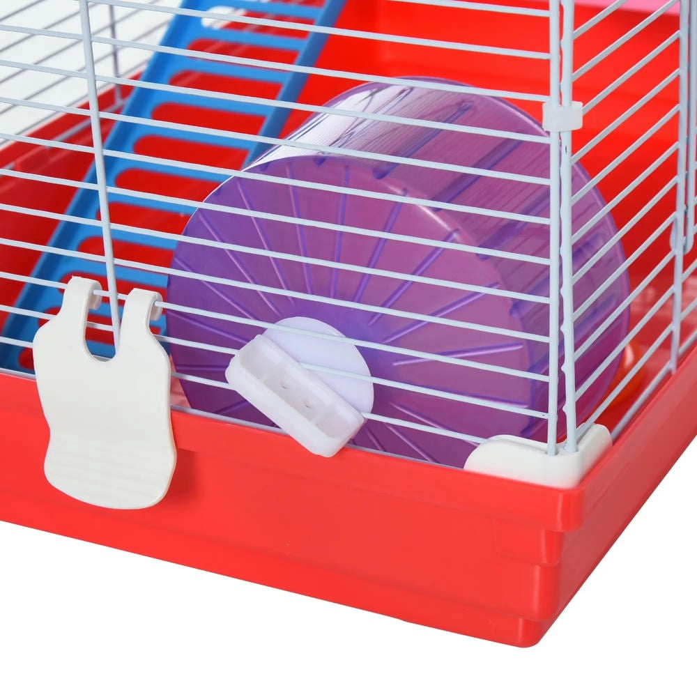 GVN Hamster Cage, Small Hamster Habitat,18.5" Hamster Cage with Exercise Wheel and Water Bottle, Dish, Rat House and Habitat 2-Story Design, Red