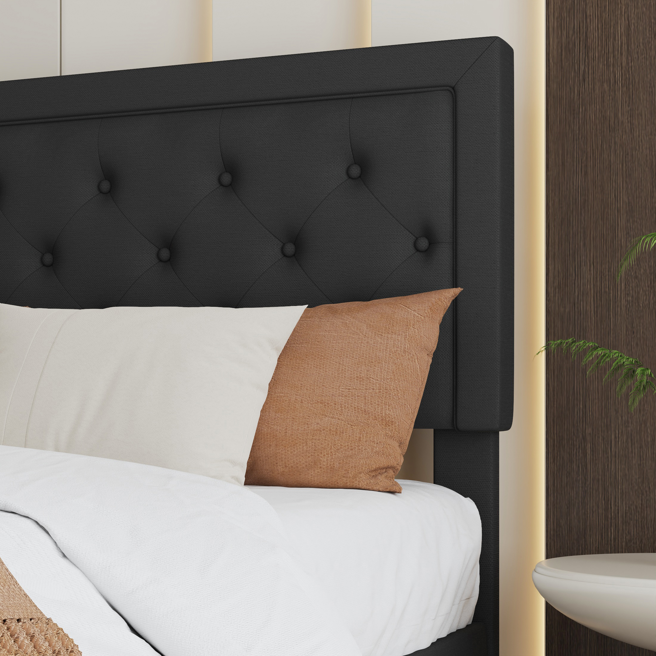 SHA CERLIN Queen Bed Frame with Adjustable Headboard, Fabric Upholstered Platform Bed, No Box Spring Required, Black