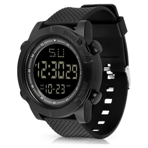 Men's Digital Sport Watch, DISEN LED Backlight Alarm Watch 30M Waterproof for Workout Travel, Black
