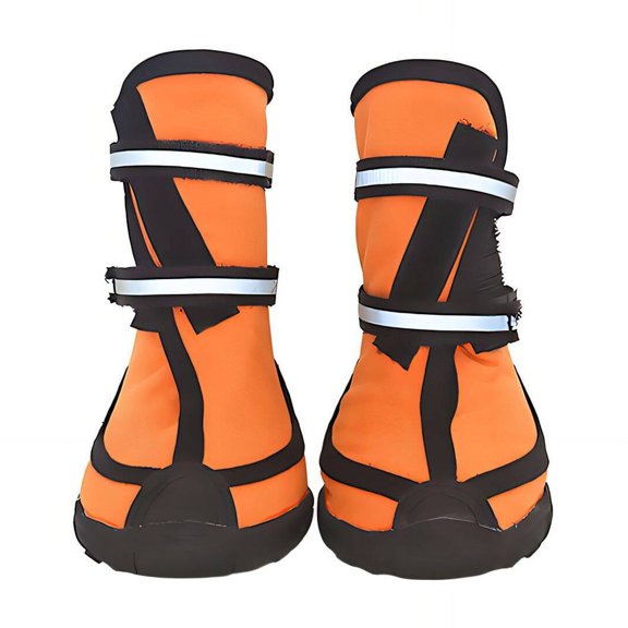 GASTROPOD 4Pcs Dog Shoes Reflective Double Strap Dog Boots & Paw Protectors Soft Rubber Sole Water-Resistant Paw Protectors Dog Boots for Winter 6.0x8.5cm,Orange