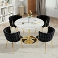 thumbnail image 3 of KATBOC 5-Piece Dining Set, 34in Round White Marble Table with Golden Tulip Base and 4 Velvet Chairs, for Kitchen Dining Room Home, Black, 3 of 7