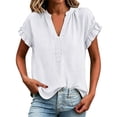 thumbnail image 2 of Casual Blouses Women Short Sleeve Baberdicy V Neck Short Sleeve Top, Plus Size Linen Shirt, Summer Casual Blouse, Loose Fit Tee, Breathable Womens Top White 3Xl, 2 of 6