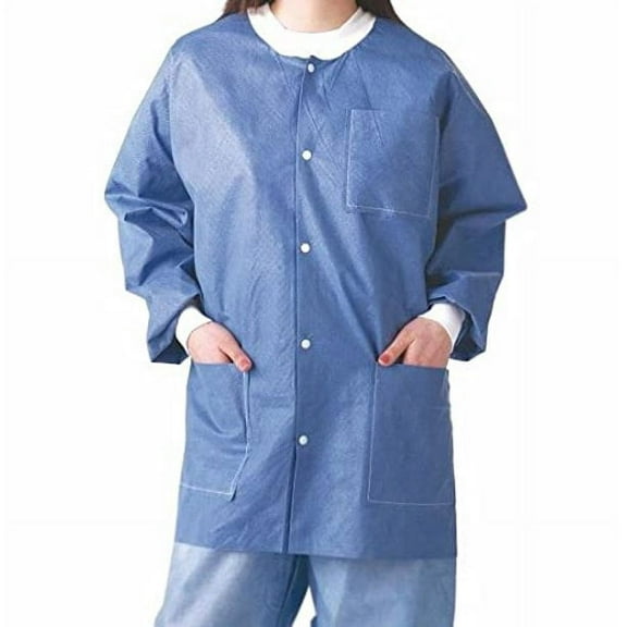 BRITEDENT Disposable Gowns Small. Pack of 5 Blue Surgical Gowns. 45 gsm SMS Unisex Medical Gowns with Long Sleeves, Knit Collar, Cuffs, 3 Pockets. Disposable Lab Jacket for Men and Women.