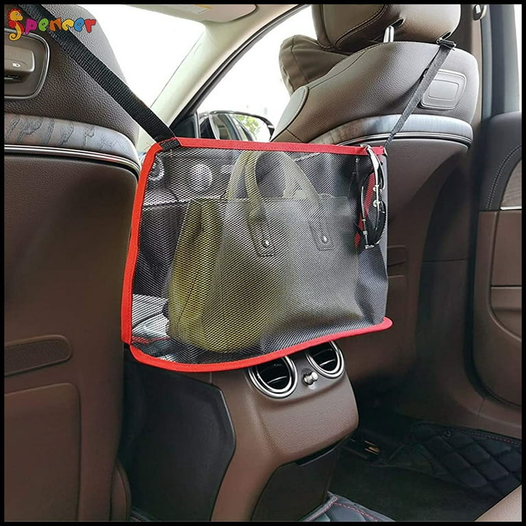 Spencer Car Net Pocket Handbag Holder Organizer Seat Side Storage Mesh Net  Bag（Black, 15.75*10.24*4.53）