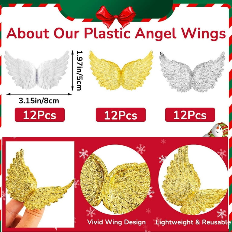  PAGOW 18pcs Plastic Wings for Crafts, Mini 3D White
