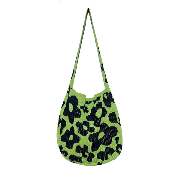 Bolso Hombro Tejido Con Flores Bolso Mujer Bolso Mano Gran Capacidad (Verde Retro)