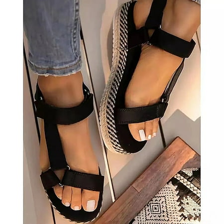 

UTTOASFAY Womens Clearance Shoes Women S Wicker- Soled Straw Sandals with Thick-Soled One-Word Sandals Rollback