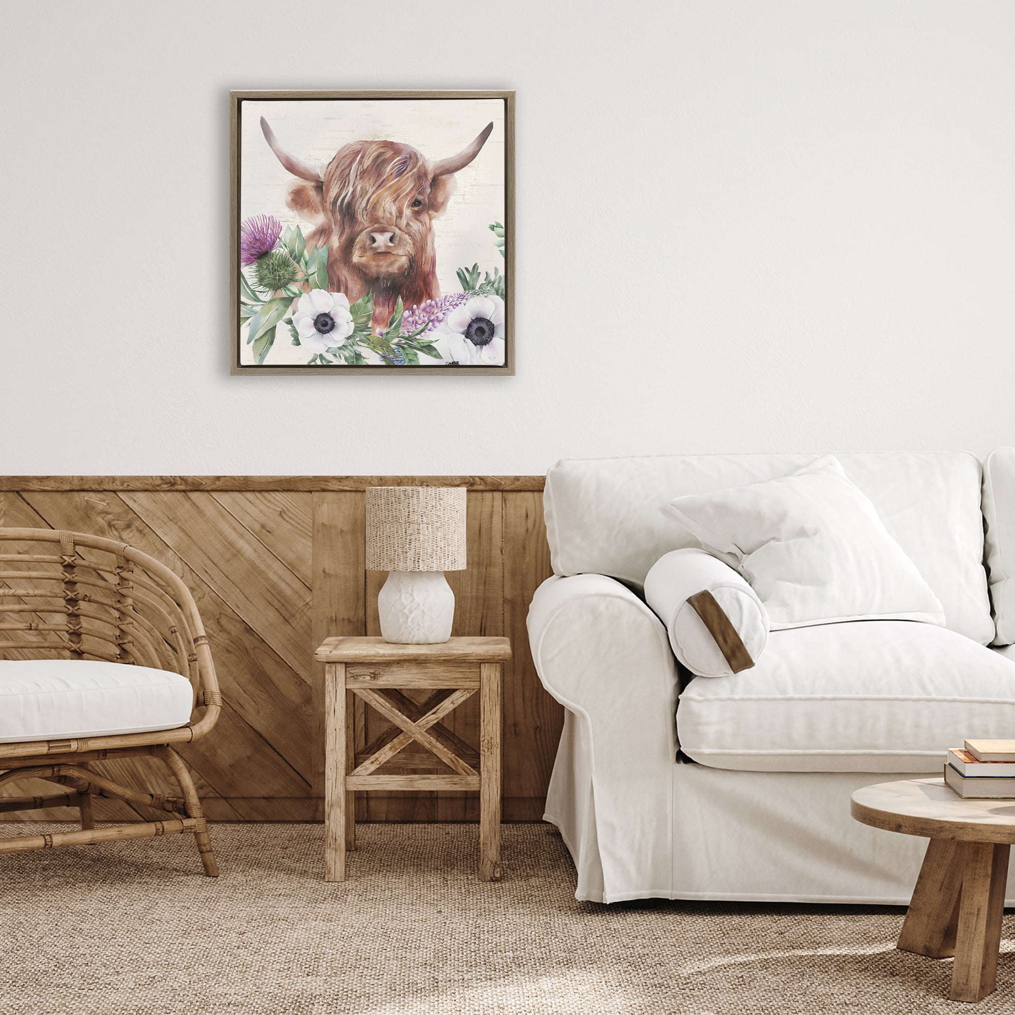 Stupell Industries Penny The Highland Cow Brown Framed Floater Canvas Wall Art, design by Lux + Me Designs