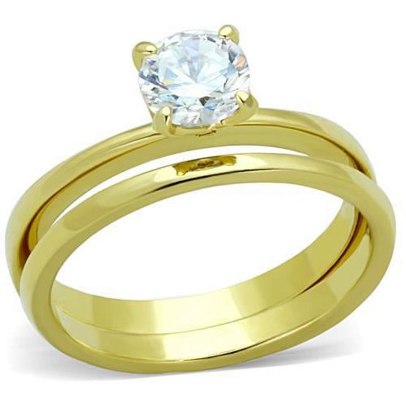 IP Gold(Ion Plating) Stainless Steel Ring with AAA Grade CZ in Clear for Women Clear Stone Color Style TK1721 Size 10