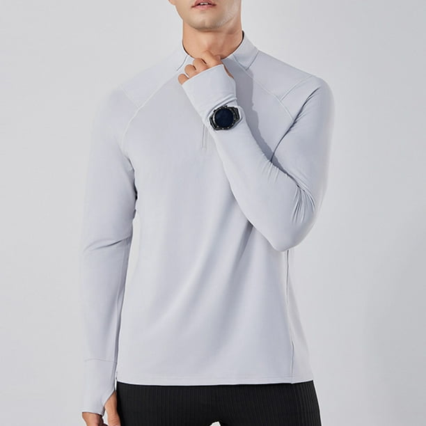 pstuiky camisas de manga larga para hombre, Camisa deportiva de manga larga con cuello alto, ligera, transpirable y de color liso con cremallera para hombre top de hombre s