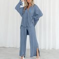 thumbnail image 7 of Miluxas Casual 2 Piece Outfit for Women Pleated Long Sleeve Button Down Shirt and Wide Leg Pants Sets Blue 8(L), 7 of 7