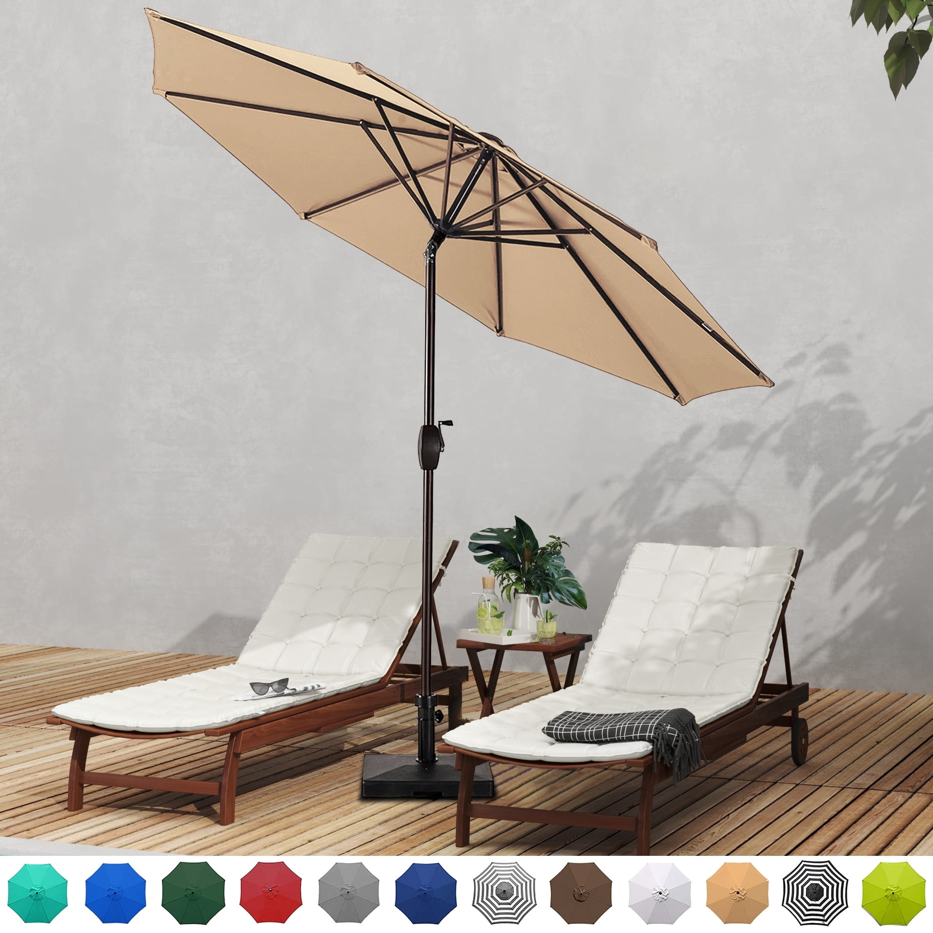 Polytrends Brock 9-Foot Market Patio Umbrella with Concrete Base Weight Stand Included Dark Green
