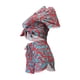 thumbnail image 5 of VISgogo, traje de 2 uds con pantalones para mujer, blusa con botones de solapa de manga corta estampada, pantalones cortos ajustados de cintura alta, ropa encantadora para mujer VISgogo  moda, 5 of 7