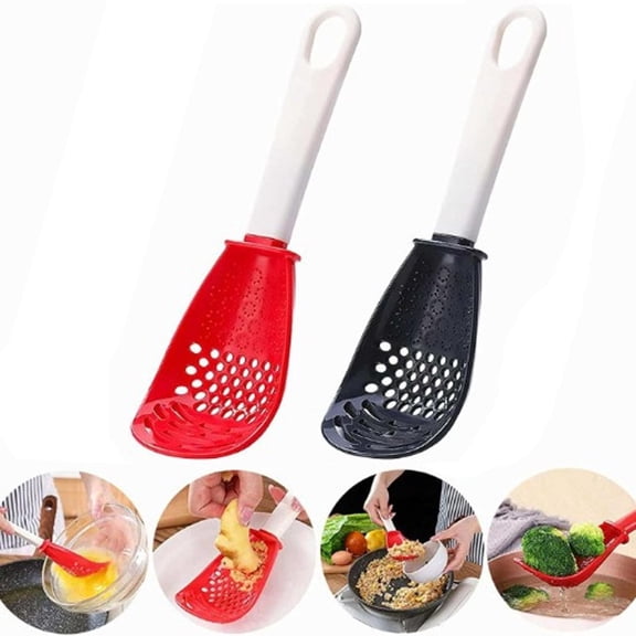 2PC Multifunctional Kitchen Cooking Spoon,6 in 1 Kitchen Gadgets for Cooking,Mashing,Grating,Egg Separator,Cooking spoon,Heat-resistant Kitchen Tools (Black Red)