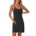 thumbnail image 1 of Camisón de mujer sin mangas con tirantes de espagueti, vestido de dormir, lencería, quimono, camiseta de noche con bolsillos, XL negro, 1 of 6