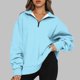 thumbnail image 1 of ICHUANYI Clearance Fashion Women Casual Pure Colour Lapel Neck Long Sleeve Loose T-Shirt Blouse Pullover Tops(Sky Blue, XXL) ICHUANYI WER2023080900329, 1 of 6