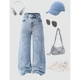 thumbnail image 6 of OYYN Girls Wash Bow Embroidered Wide Leg Jeans Comfortable Back to School Pants Elastic Waist Baggy Durable Play Denim Pants Y2K Jeans, 6 of 8