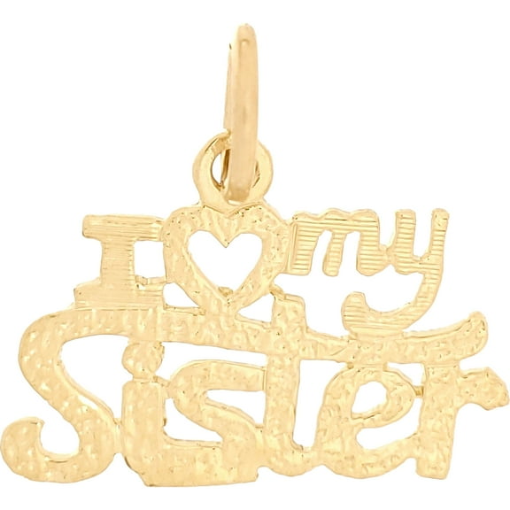 FindingKing 14k Yellow Gold I Love Heart My Sister Pendant Charm 14mm Diameter