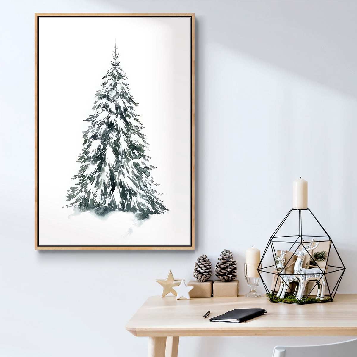 Blue Spruce II - Framed Gallery Wrapped Holiday Canvas - 17 x 25 - Natural Wood Frame