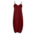 thumbnail image 4 of Lenago Robe de Pâques Grande Taille pour Femmes Mode à Bretelles Taille Mi-Haute Col en V Sans Manches Couleur Unie Ajustée Fête Plage Longue Robe Été Robes de Plage en Liquidation, 4 of 5