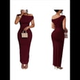 thumbnail image 3 of Vestido Elegante de Verano para Mujer, de Corta, Ajustado, para Cóctel, Graduación, con Hombros Descubiertos y Corte Oblicuo. Rojo Vino S, 3 of 7