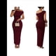 thumbnail image 3 of Vestido Elegante de Verano para Mujer, de Corta, Ajustado, para Cóctel, Graduación, con Hombros Descubiertos y Corte Oblicuo. Rojo Vino L, 3 of 7