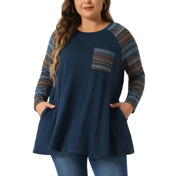 DARING DIVA Women's Plus Size Long Sleeve Color Block Knit Tunic 1X Navy Blue