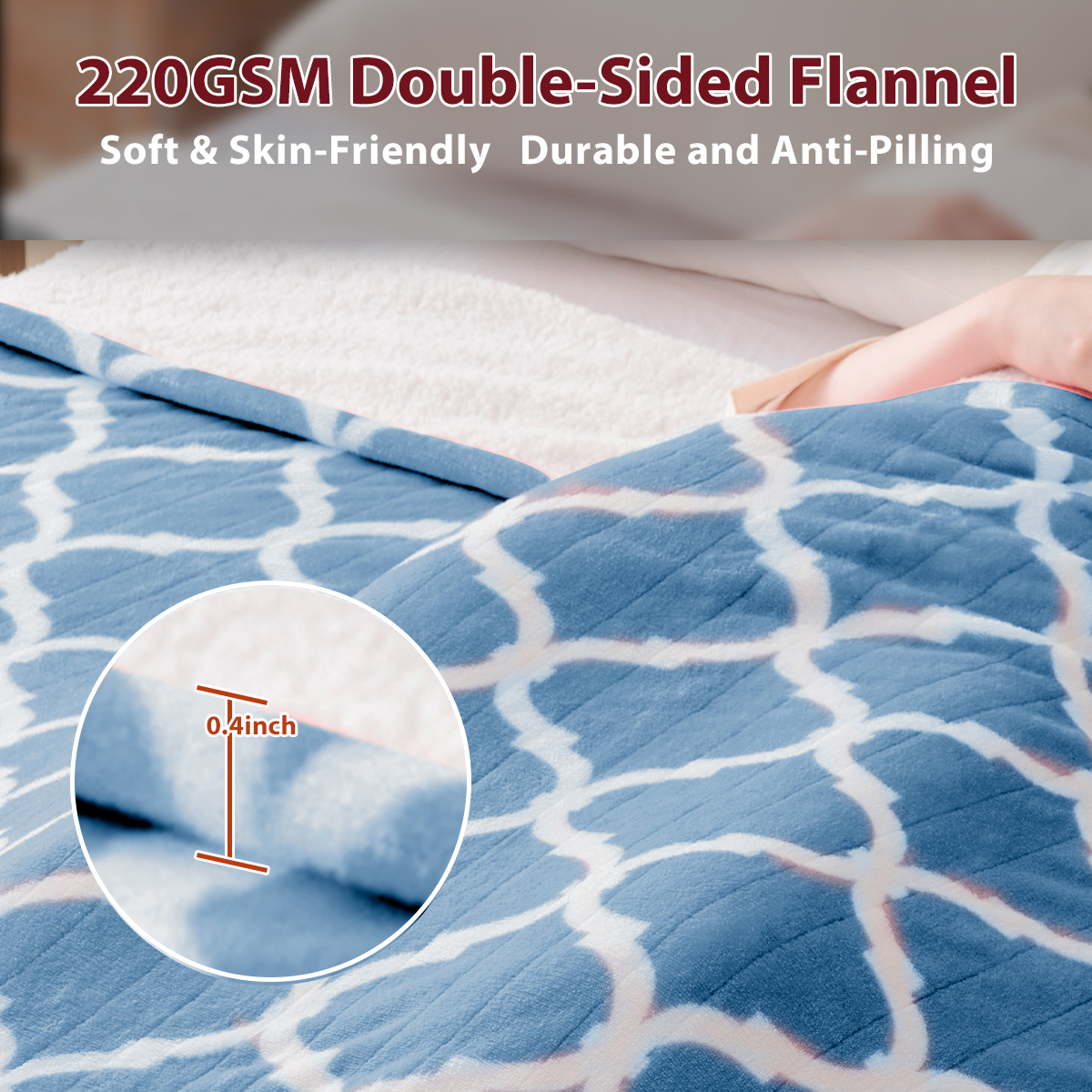 Heated Blanket Electric Throw 50X60, Heating Throw with 10 Levels 8 Hours Auto Off, Blue Soft Cozy Flannel Blanket Winter Warmer, Heated Protection ETL Certification Keep Warming in Home