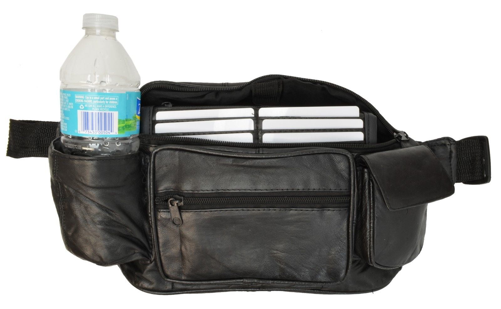 Leatherboss Jumbo Fanny pack with water bottle holder and side pocket ...