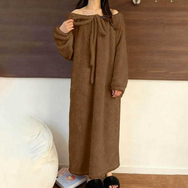 Camisón largo de moda para mujer, bata de baño alargada, abrigada, de manga larga, con bolsillo