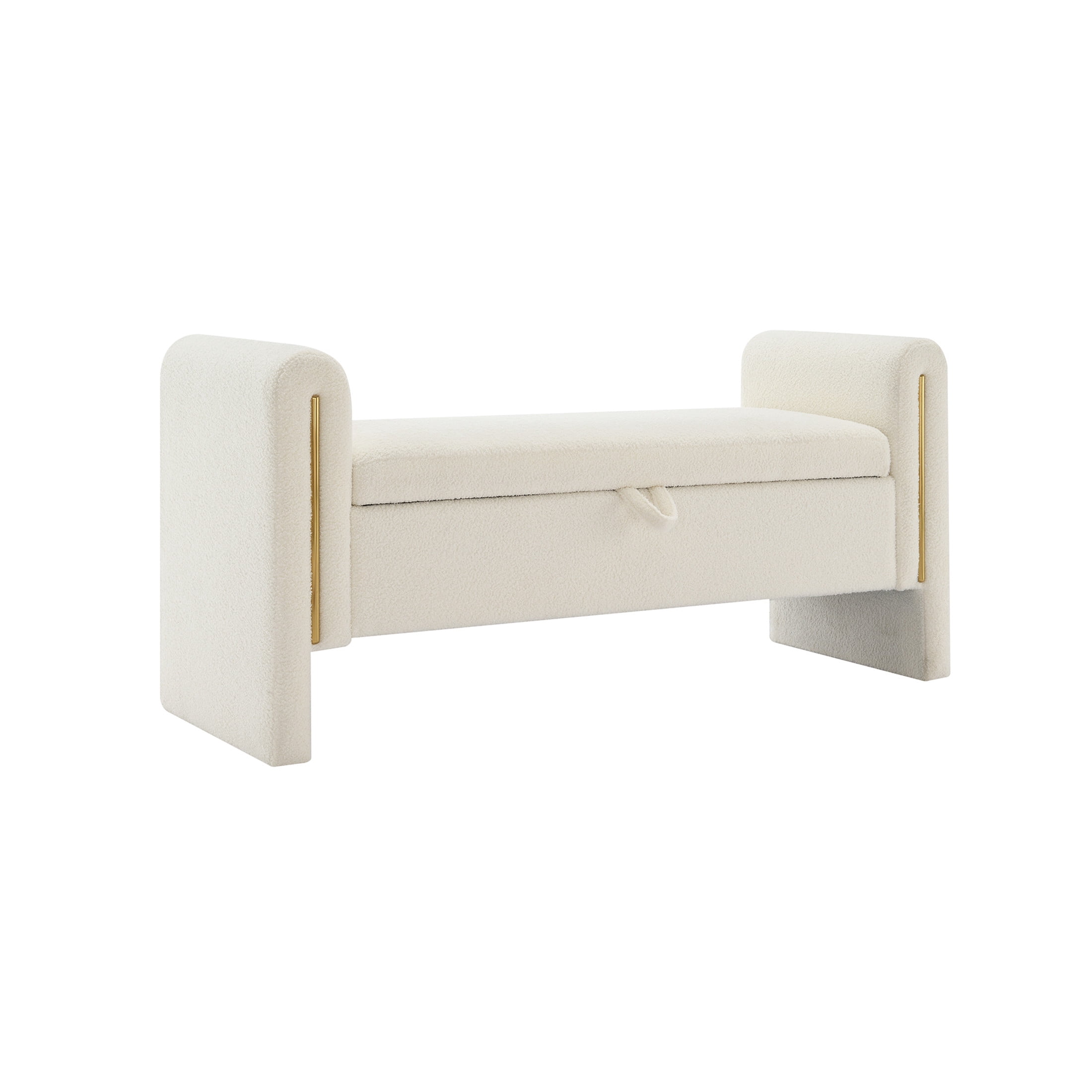 Orion Modern 41.7"W Teddy Upholstery Storage Ottoman Bench with Metal Accents, White