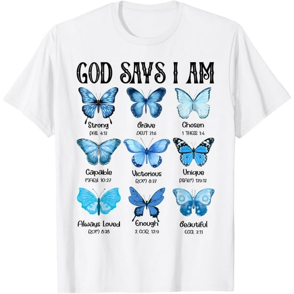 God Says I Am Butterfly Christian Women Girls Kids Religious T-ShirtMen's and women's gift, black and white T-shirt, size: Extra large S-4XL