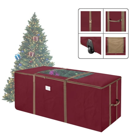 Elf Stor Red Rolling Christmas Tree Storage Duffel Bag w/Window for 9 Ft