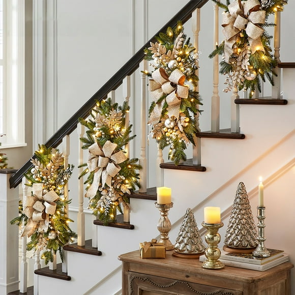 Visland Couronne de Noël avec des Baies Ornements Guirlande d'Escalier de Noël avec Lumières LED Porte d'Entrée Suspendu Décoration de Vacances