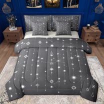 jejeloiu Constellation Theme 7pcs Bedding Comforter Set,Stars Print Queen Bedding Sets,Gray White Queen Sheet Sets For Teens,Microfiber Bedroom Decor Reversible