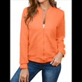 thumbnail image 2 of Chaqueta Informal Holgada de Cuadros Pequeños para Mujer, de Color Liso, Tendencia Otoñal, con Cremallera, Larga y Cuello Redondo. Naranja Rojo L, 2 of 8