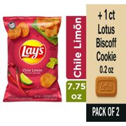 Lays Chile Limon Potato Chips 7.75 oz - Pack of 2 & Lotus Biscoff Cookie - 0.2 Oz - 1 ct