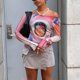 thumbnail image 4 of Camisa con estampado multicolor, blusas de manga larga para mujer, blusas con estampado de manga larga, blusas de cuello redondo, tecnología innovadora, 4 of 8