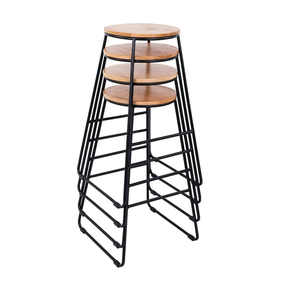 Mainstays 28"H Modern Backless Stool Black Metal Base, Natural Wood Seat