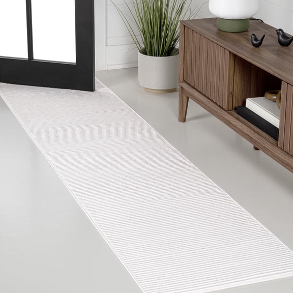 JONATHAN Y CARMEL 2 x 8 Runner Rug, Cole Minimalist Pinstripe - White/Silver, CAR101C-28