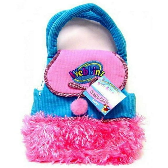 Ganz Webkinz - Pet Carrier Purse Tote Handbag Blue &  Pink Plush (WITH SEALED CODE)(BONUS 1 FUN CHOPS)