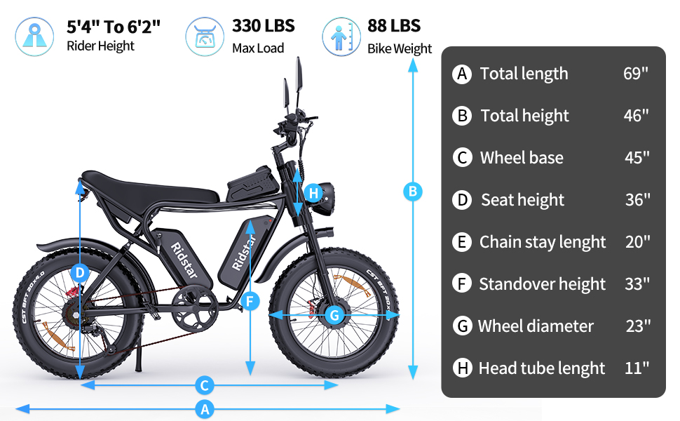 Ridstar Dual Motor 2000W 52V 40Ah Removable Battery Mountain BikeMtb Electric Bike for Adults 20" Fat Tire Electric Motorcycle,Full Suspension Electric Bicycle UL2849