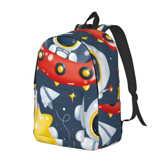 Adobk Astronaut And Space Print Canvas Backpack, Adjustable Shoulder Straps Large Capacity Stylish Design for School, Travel, Office-Medium