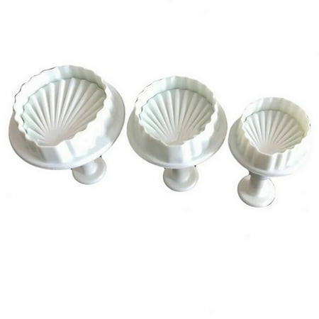

VerPetridure 3Pcs Shell Shape Cookies Fondant Plastic Molds Cutter Cake Embosser Mold