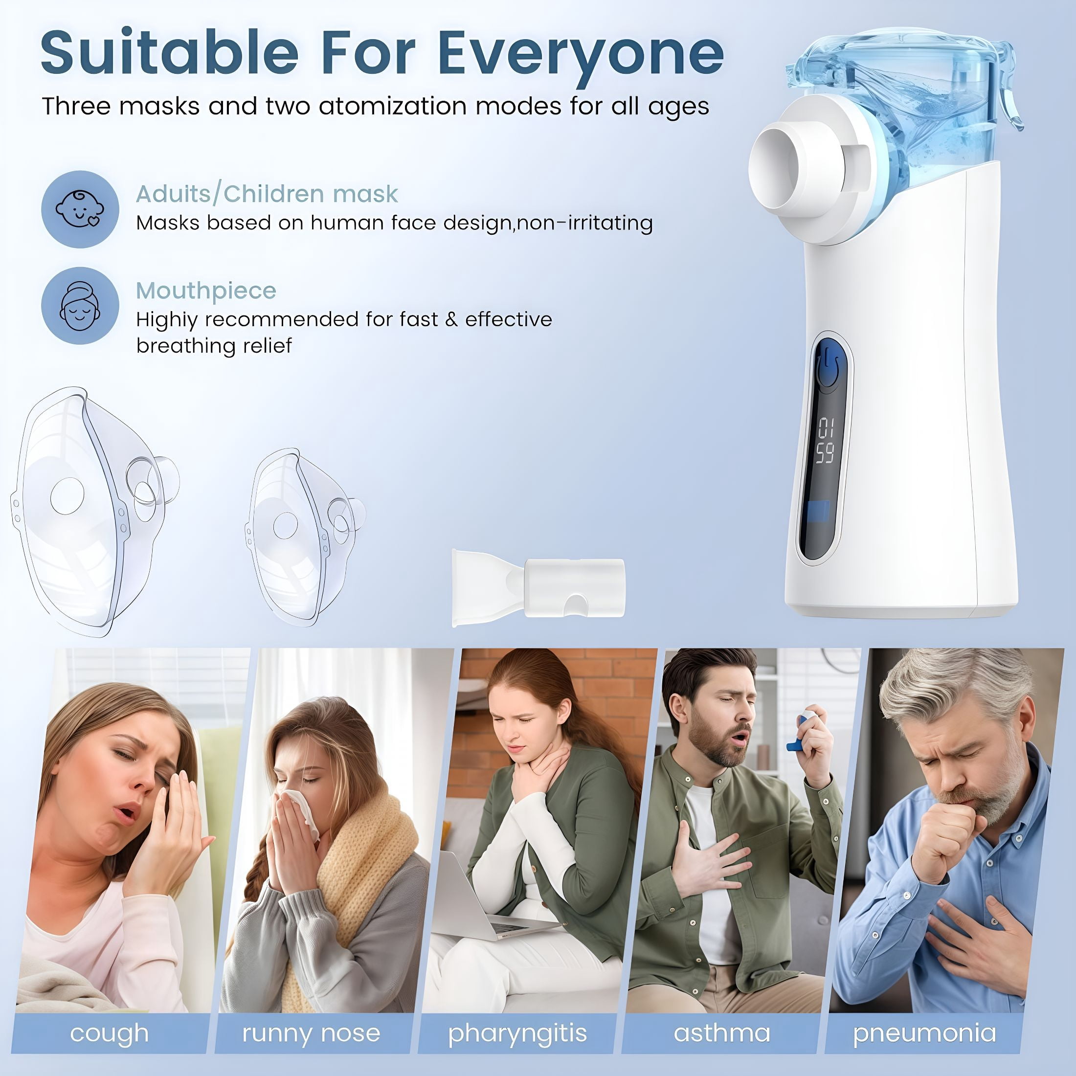 HIBIBUD Portable Handheld Personal Breathing Humidifier with Led Screen for Home&Travel